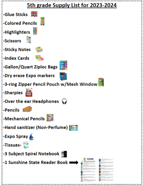 5th Grade Supply List